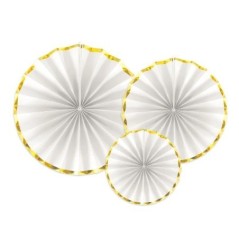 Abanicos colgantes decorativos blanco y oro comunion 3 uds 5902230775954 RPK19 008