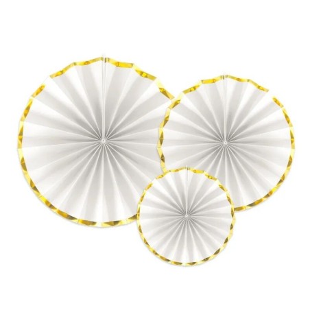 Abanicos colgantes decorativos blanco y oro comunion 3 uds 5902230775954 RPK19 008