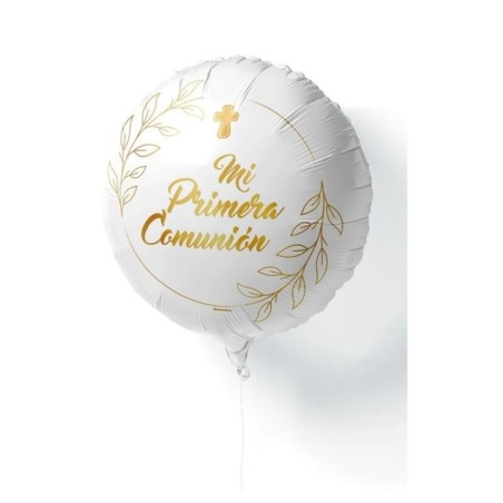 Globo Mi primera comunion blanco y oro foil 45 cm helio o aire 8435127174709 17470