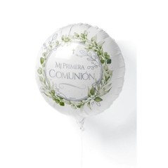 Globo Mi primera comunion blanco y verde floral 45 cm helio o aire 8435127174754 17475