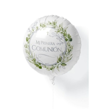 Globo Mi primera comunion blanco y verde floral 45 cm helio o aire 8435127174754 17475