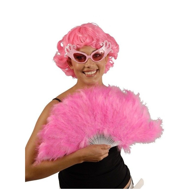 Abanico plumas rosa 16 palas
