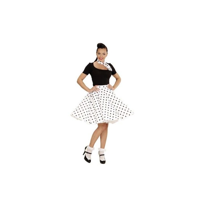 Falda lunares polka blanca años 50 con pañuelo
