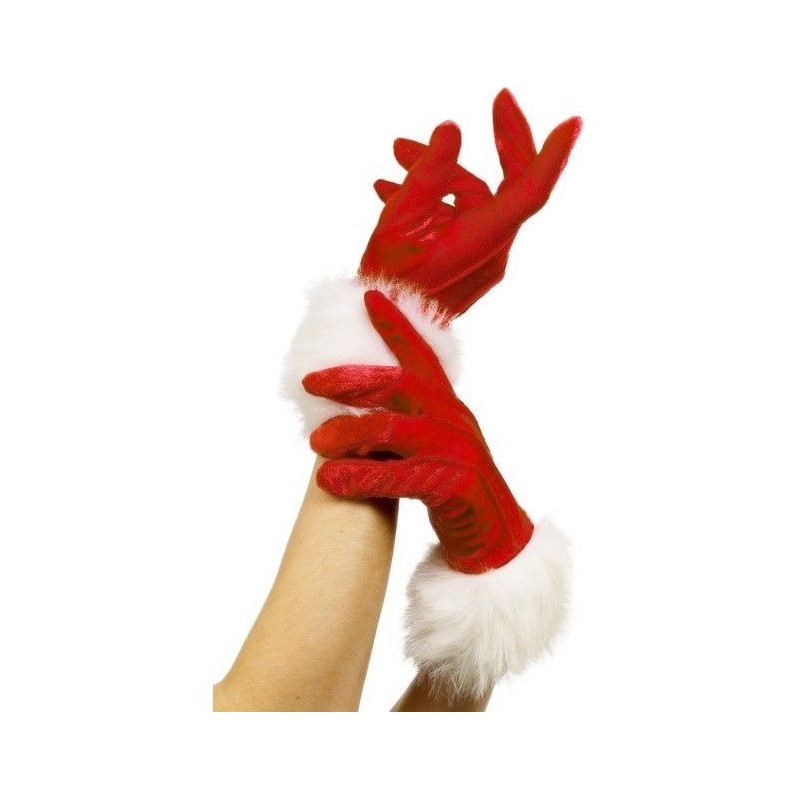 Guantes de santa claus papa noel rojos con pelo bl