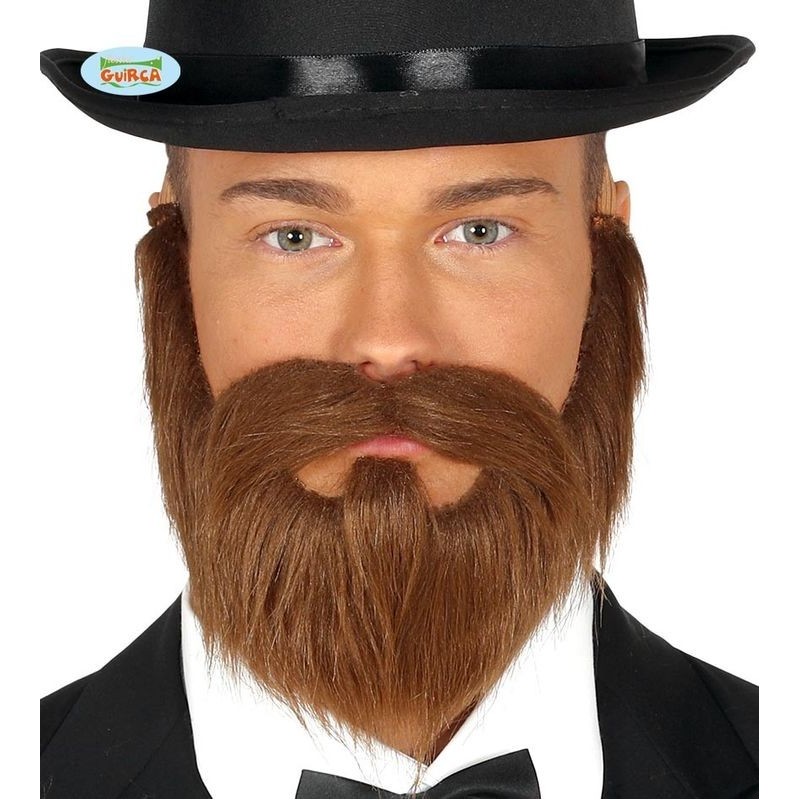 Barba y bigote castaña con goma elestica caballero siglo xix