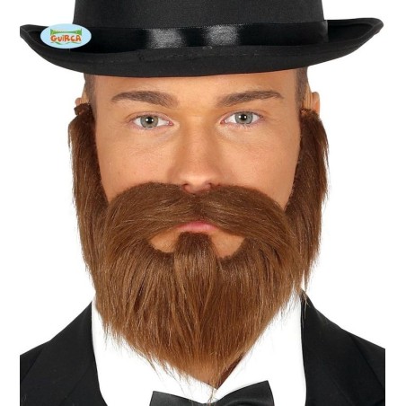 Barba y bigote castaña con goma elestica caballero siglo xix 11960 8434077119600
