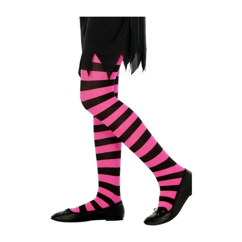 Medias o pantys rayas negras y fucsias para niña 6-12 años