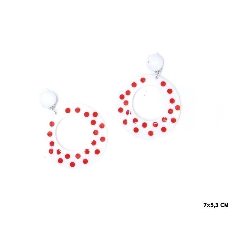 Pendientes sevillana blancos lunares rojos 6 cm