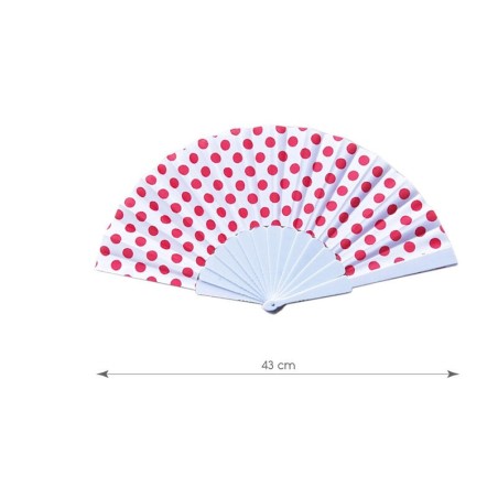 Abanico blanco lunares rojos 43 cm 80126 8433584801268