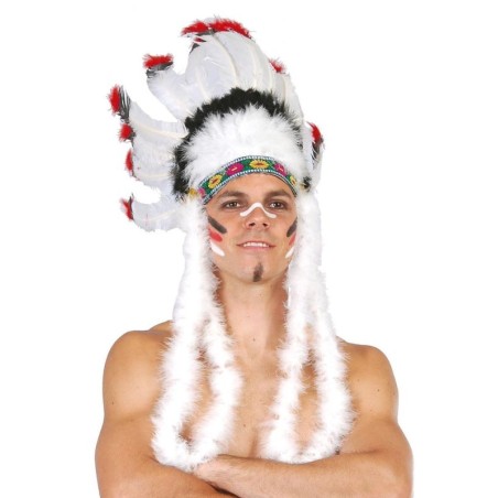 Penacho de plumas indio grande blanco jefe 8434077132401 13240