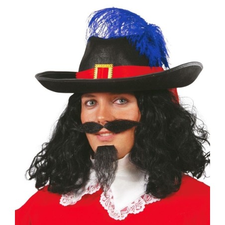 Sombrero fieltro mosquetero negro cinta roja pluma 8434077135440 13544