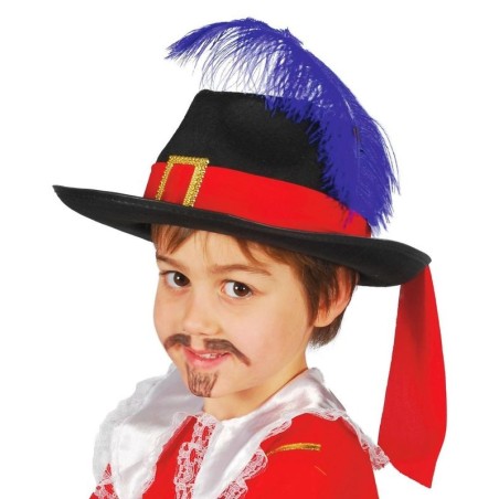 Sombrero mosquetero infantil fieltro negro pluma 8434077135624 13562