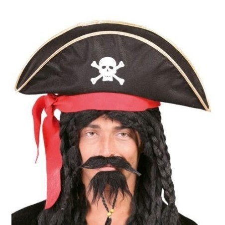 Gorro pirata sombrero negro con calvera y lazo rojo 8434077132814 13281