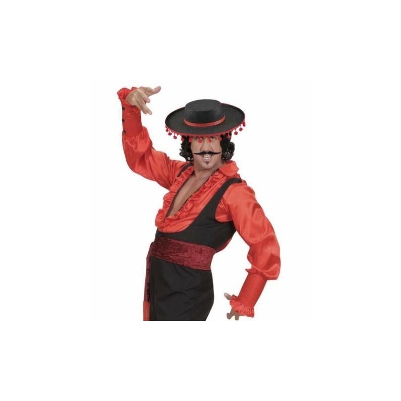 Sombrero flamenco cordobes negro con borlas rojas