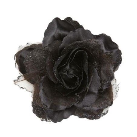Pinza de pelo flor rosa negra con purpurina 8003558041220 4122