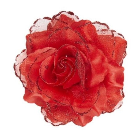 Pinza de pelo flor rosa roja con purpurina 8003558041213 4121
