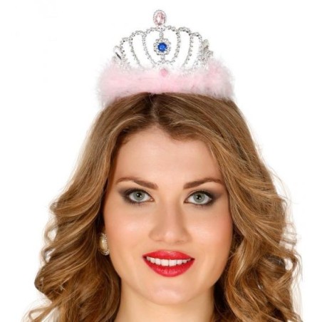 Tiara princesa plata plumas rosa diadema 8434077160305 16030