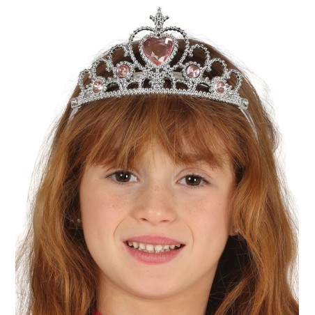 Tiara de princesa plata con piedras rosas 8434077174104 17410