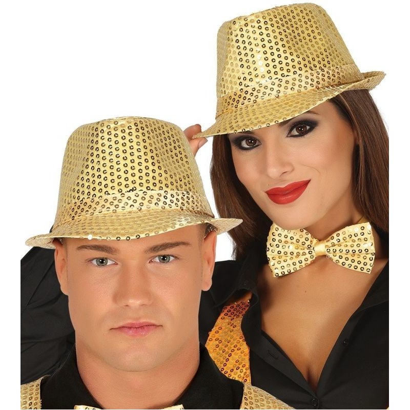 Sombrero ganster oro con lentejuelas