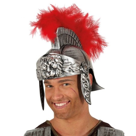 Casco soldado romano plateado con pluma roja 8434077135969 13596
