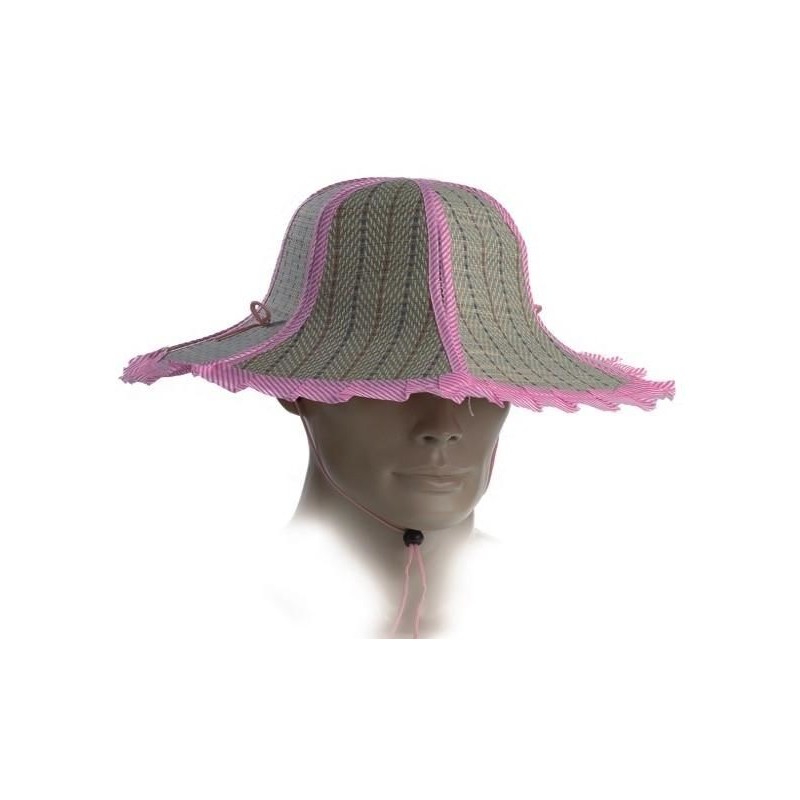 Gorro safari exploradora color paja y rosa plegable