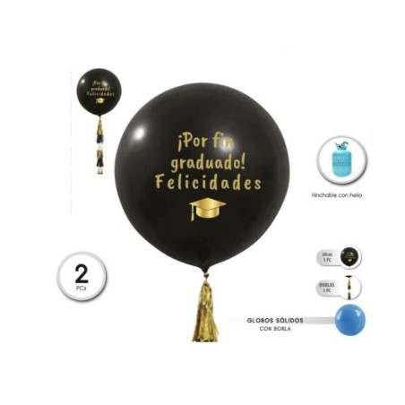 Globo negro Por fin graduado oro 60 cm 2 uds 8433584567577 56757