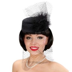 Sombrero con rejilla y pluma negro años 20 8003558255207 2552D