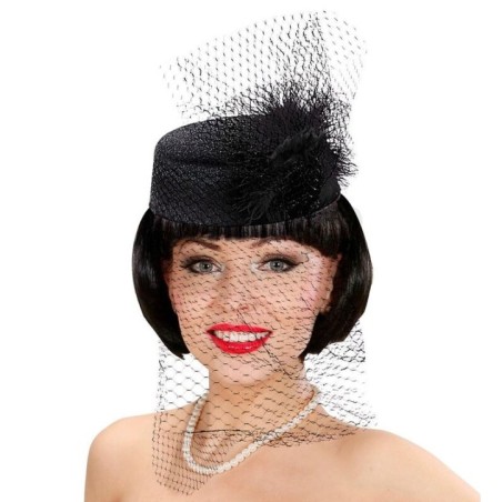Sombrero con rejilla y pluma negro años 20 8003558255207 2552D