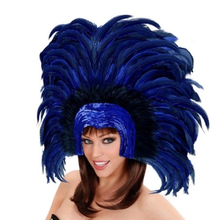 Tocado brasileño carnaval con plumas azules