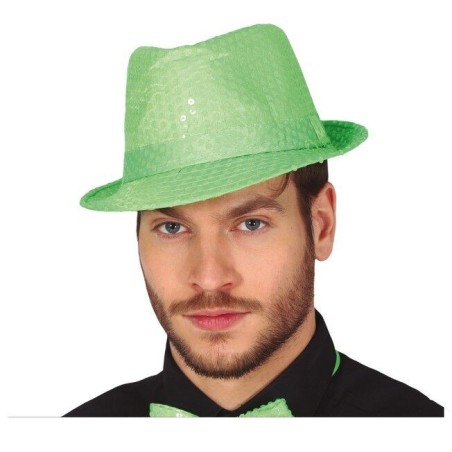 Sombrero gangster verde neon lentejuelas 8434077132906 13290