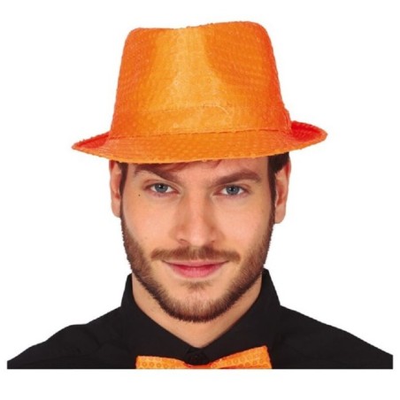 Sombrero gangster naranja neon lentejuelas 8434077132913 13291