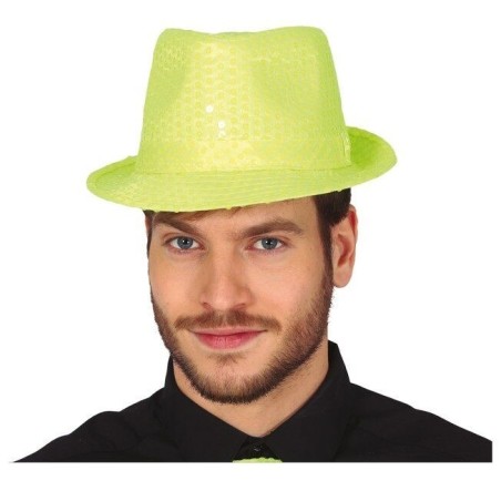 Sombrero gangster amarillo neon lentejuelas 8434077132937 13293