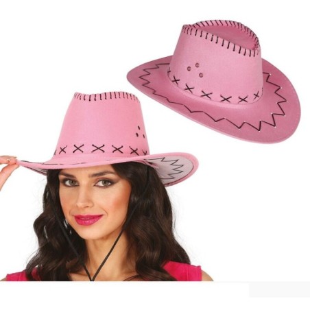 Sombrero vaquero rosa simil piel adulto 8434077230268 23026