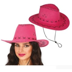 Sombrero vaquero fucsia simil piel adulto 8434077230275 23027