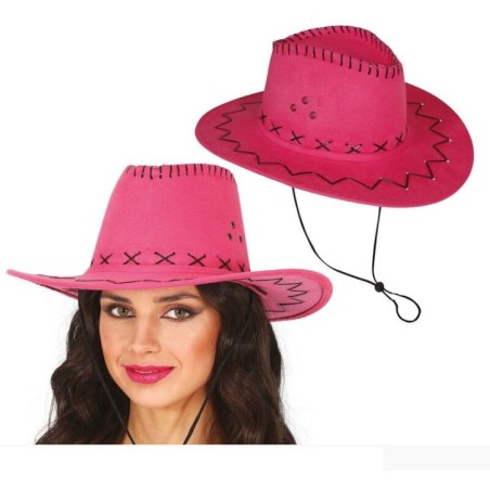 Sombrero vaquero fucsia simil piel adulto 8434077230275 23027