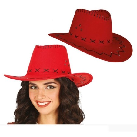 Sombrero vaquero rojo simil piel adulto 8434077230282 23028