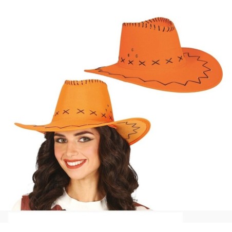 Sombrero vaquero naranja simil piel adulto 8434077230305 23030