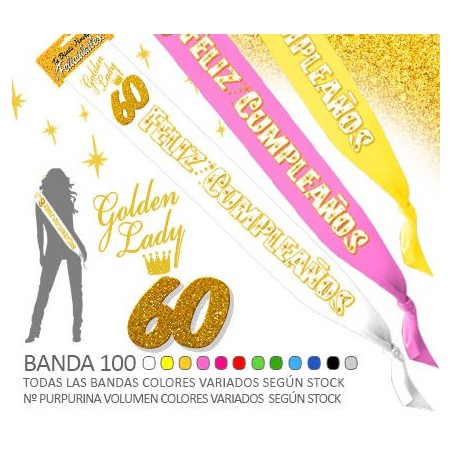 banda 60 cumpleanos purpurina 00962/100K60 8003558003693