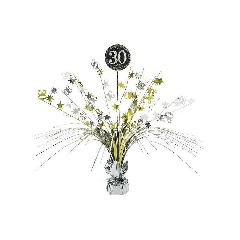 Centro de mesa 30 cumpleaños decoracion oro negro
