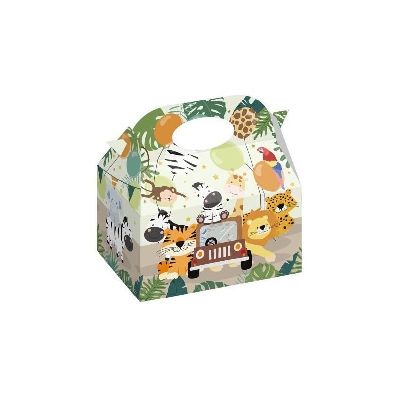Cajitas regalo Safari animales jungla 12 uds 16x16x10 cm