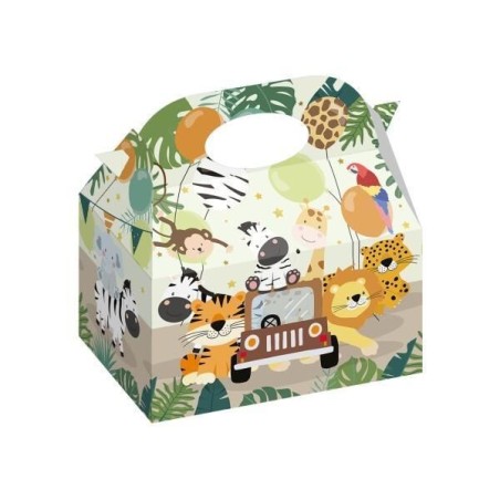 Cajitas regalo Safari animales jungla 12 uds 16x16x10 cm