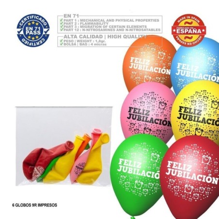 globos feliz jubilacion 6 uds de 23 cm 12921 8003558034116