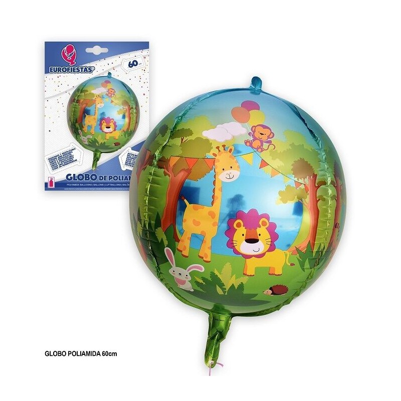 Globo redondo 4D animales de la jungla 60 cm
