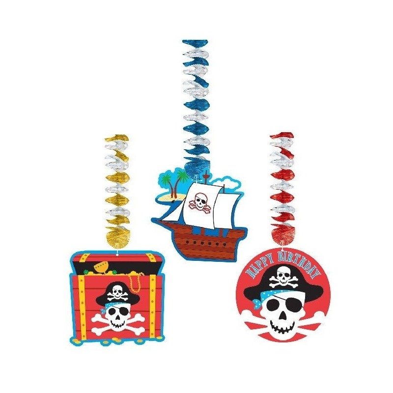 Colgantes pirata 3 unidades decoracion fiesta+