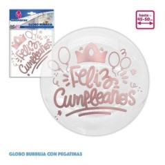 globo bubuja transparente 50 cm cumpleanos rosa dorado 14589 8003558034116