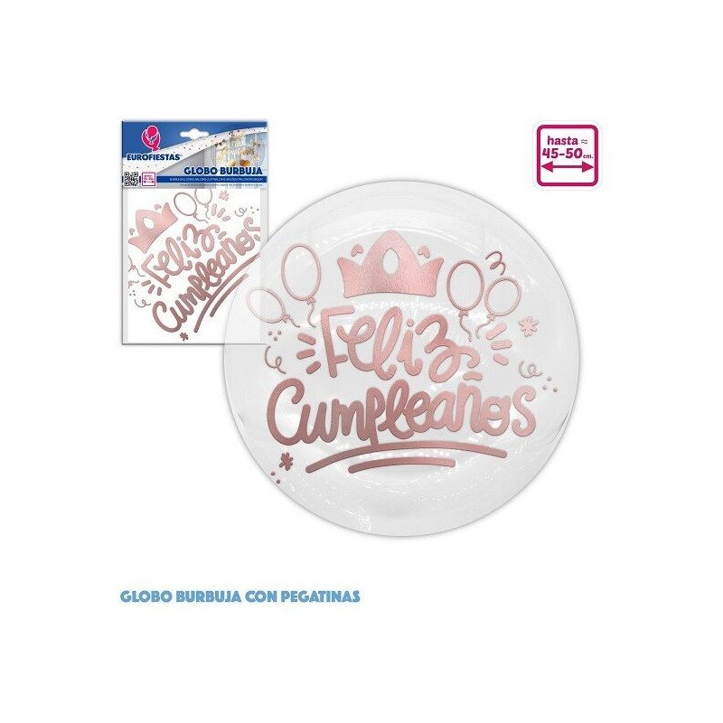 Globo Bubuja transparente 50 cm cumpleaños rosa dorado