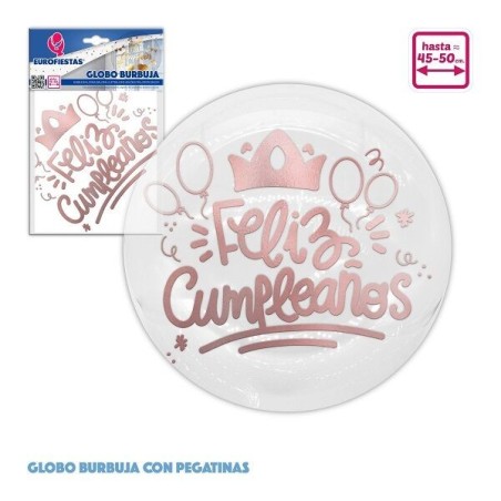 globo bubuja transparente 50 cm cumpleanos rosa dorado 14589 8003558034116