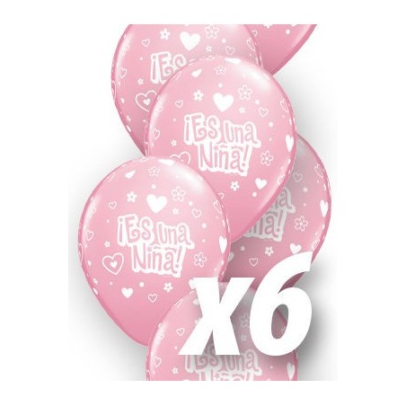 globo es un nina corazones babyshower qualatex de 6 uds 30 cm 17115 6 8412345010224