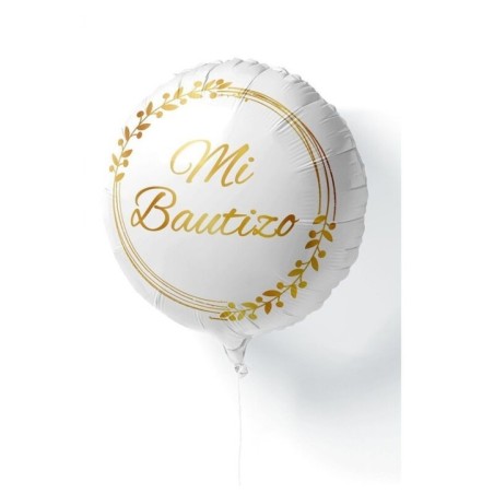 globo mi bautizo blanco y oro foil 45 cm helio o aire 17472 8412345010224