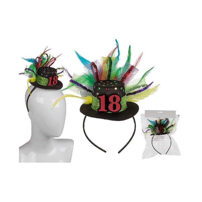 Diadema con gorro plumas 18 cumpleaños